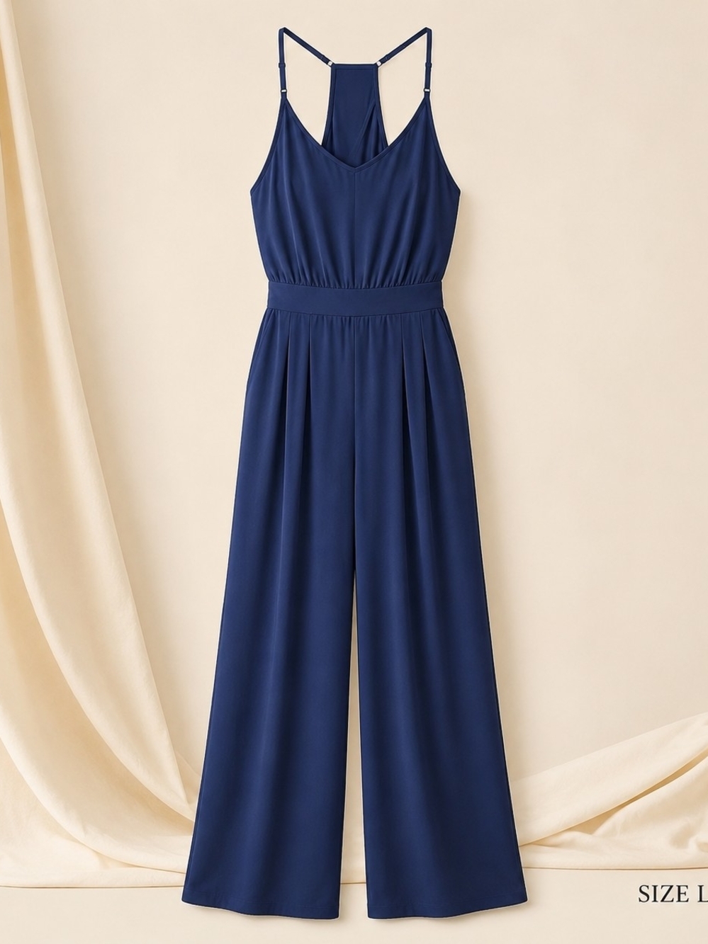 HALARA Navy Wide-Leg Spaghetti Strap Jumpsuit